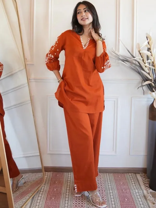 Rust_Orange_Embellished_Kurta_Set_for_Women