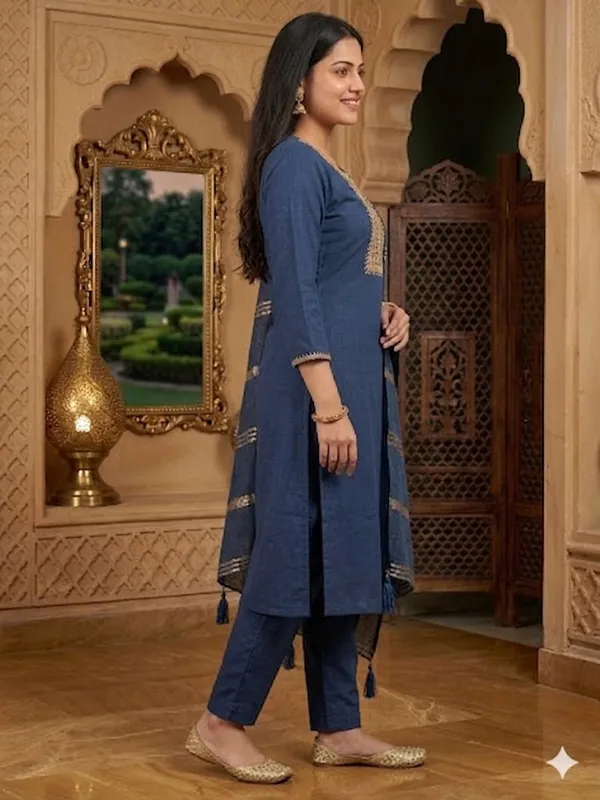 Navy_Blue_Embroidered_Kurta_Set_For_Women