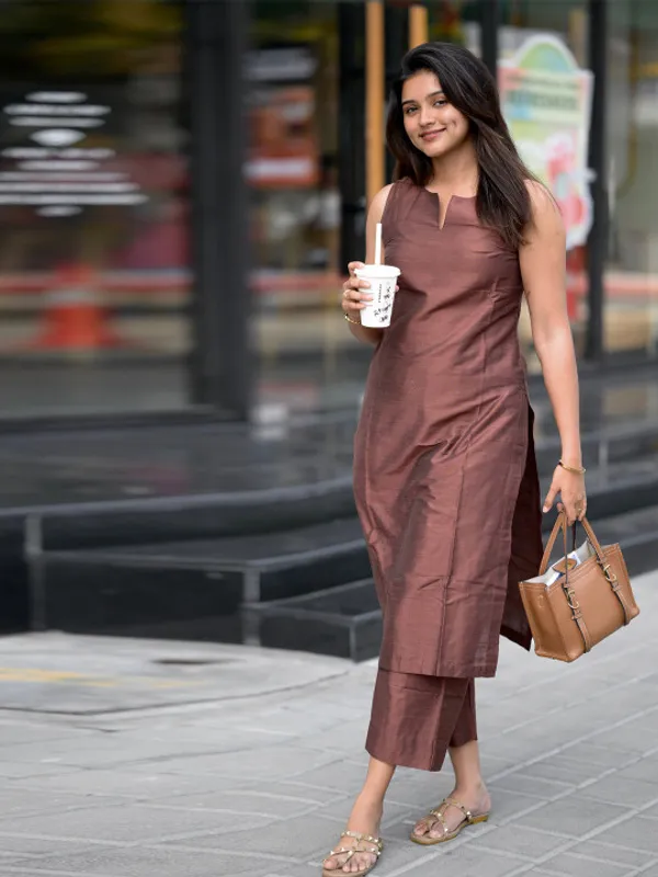 Brown_Sleeveless_Straight_Kurta_Set_for_Women