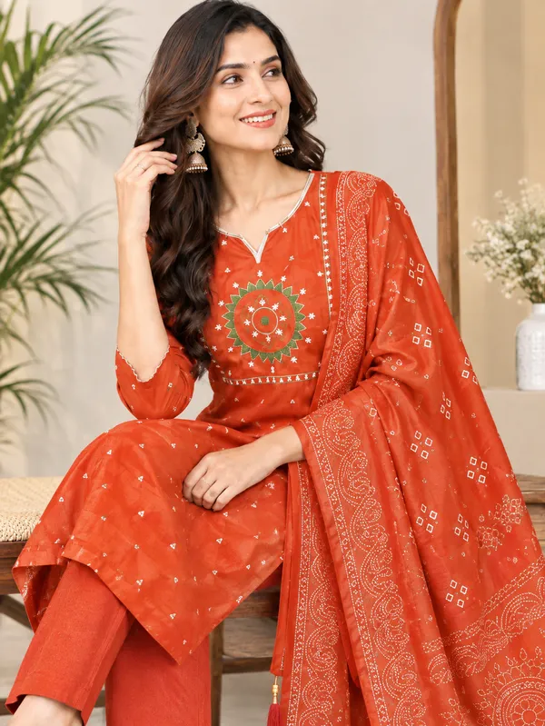 Orange_Printed_Straight_Kurta_Set_For_Women