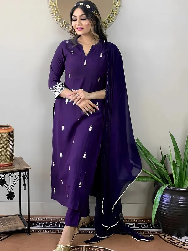 Purple_Embroidered_Straight_Kurta_Set_For_Women