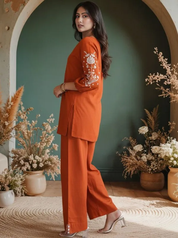 Rust_Orange_Embellished_Kurta_Set_for_Women