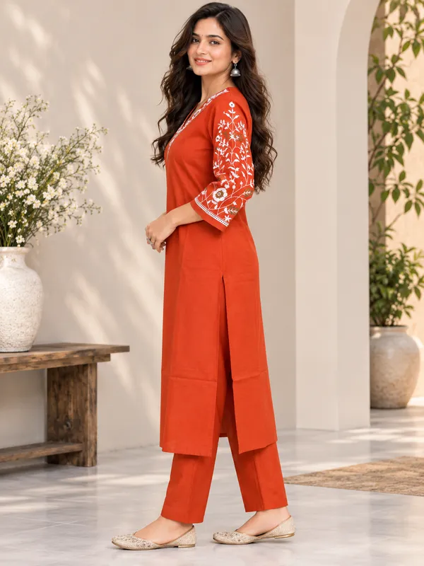 Red_Embroidered_Straight_Kurta_Set_for_Women