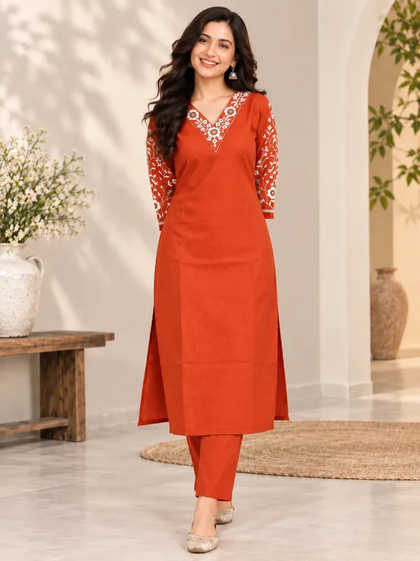 Red_Embroidered_Straight_Kurta_Set_for_Women