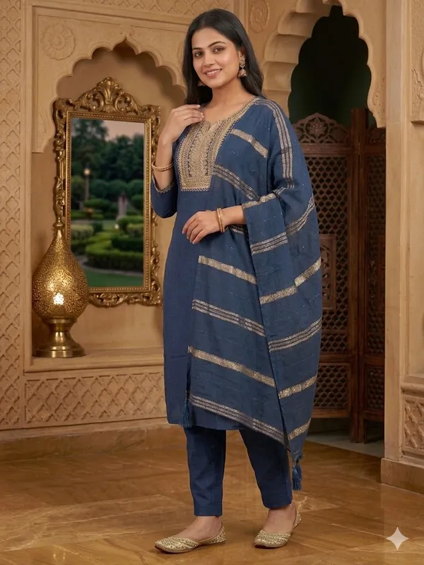 Navy_Blue_Embroidered_Kurta_Set_For_Women