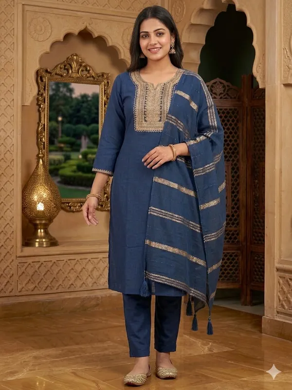 Navy_Blue_Embroidered_Kurta_Set_For_Women