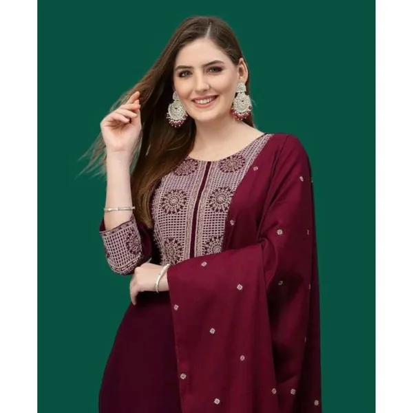 Maroon_Embroidered_Straight_Kurta_Set_For_Women
