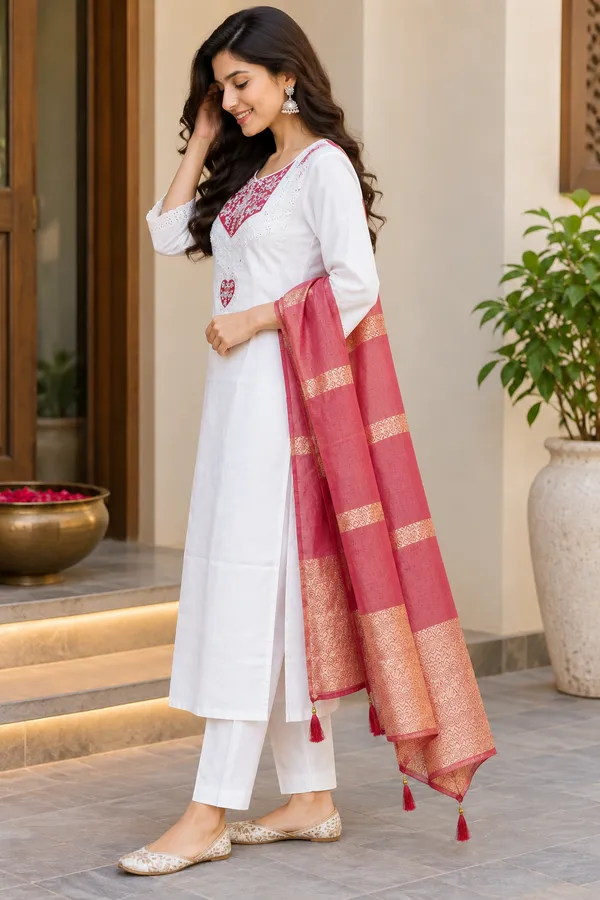 White_Straight_Fit_Kurta_Set_With_Dupatta_for_Women