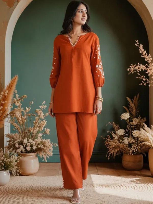 Rust_Orange_Embellished_Kurta_Set_for_Women