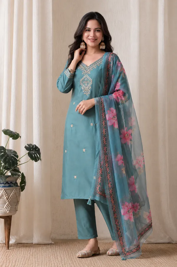 Teal_Embroidered_Straight_Kurta_Set_for_Women