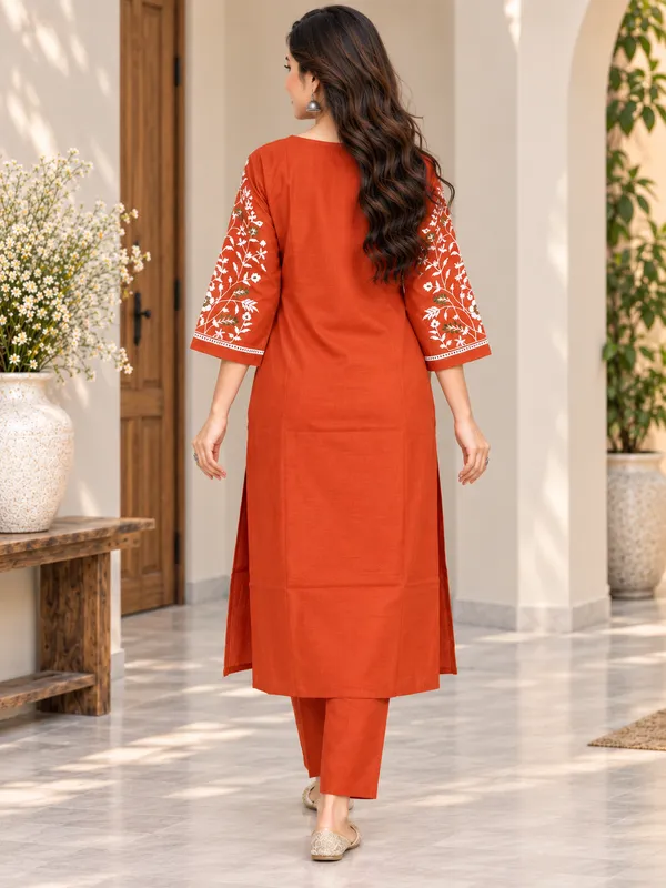 Red_Embroidered_Straight_Kurta_Set_for_Women