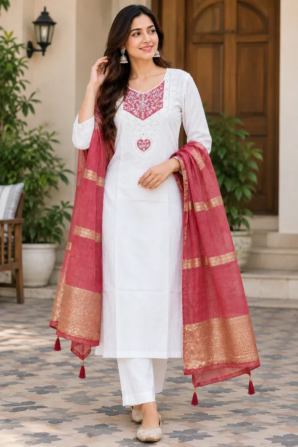 White_Straight_Fit_Kurta_Set_With_Dupatta_for_Women