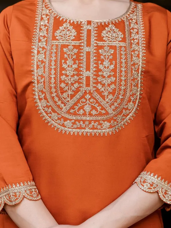 Orange_Embroidered_Straight_Kurta_Set_for_Women