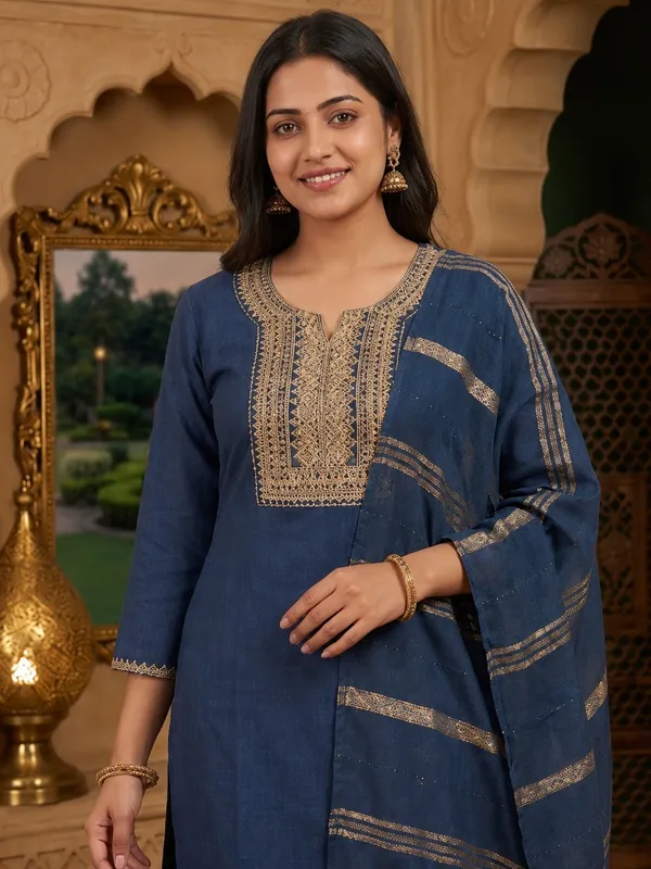 Navy_Blue_Embroidered_Kurta_Set_For_Women