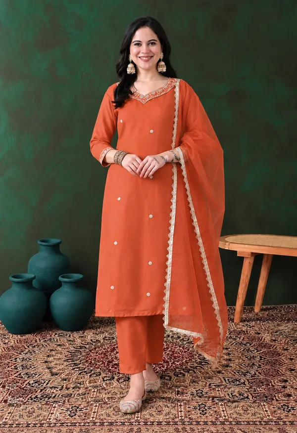 Orange_Straight_Fit_Kurta_Set_For_Women