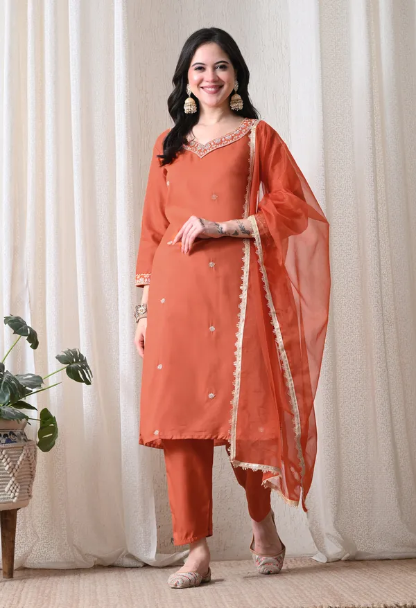 Orange_Embroidered_Ethnic_Suit_Set_for_Women