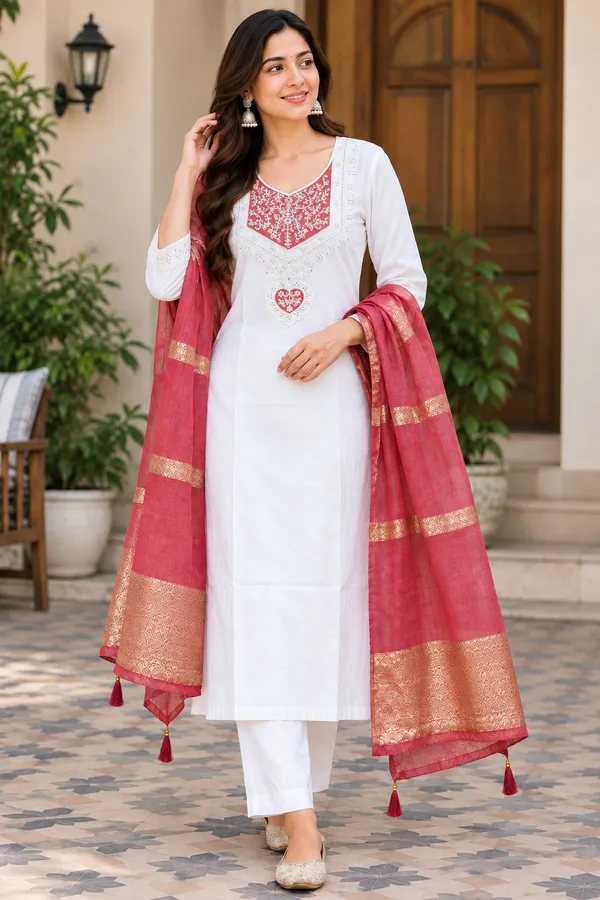 White_Straight_Fit_Kurta_Set_With_Dupatta_for_Women