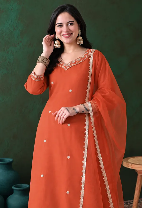 Orange_Straight_Fit_Kurta_Set_For_Women