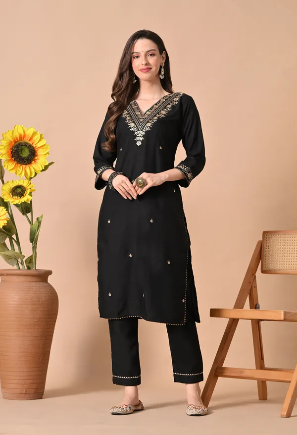 Black_Embroidered_Straight_Kurta_Set_For_Women