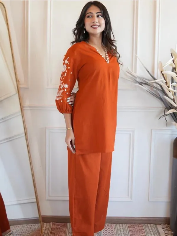 Rust_Orange_Embellished_Kurta_Set_for_Women