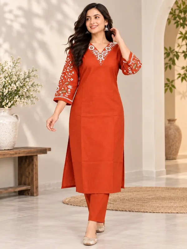 Red_Embroidered_Straight_Kurta_Set_for_Women