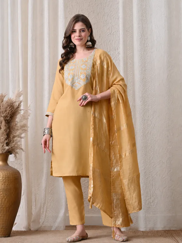 Mustard_Embroidered_Straight_Kurta_Set_for_Women