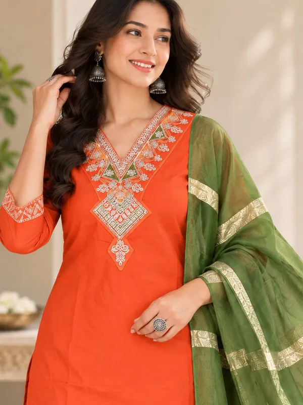 Orange_Embroidered_Kurta_Set_for_Women