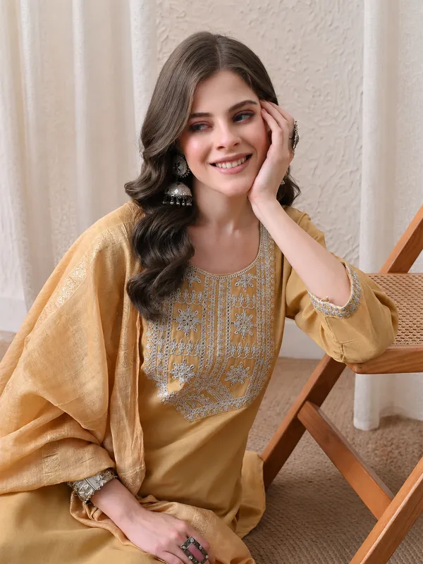 Mustard_Embroidered_Straight_Kurta_Set_for_Women