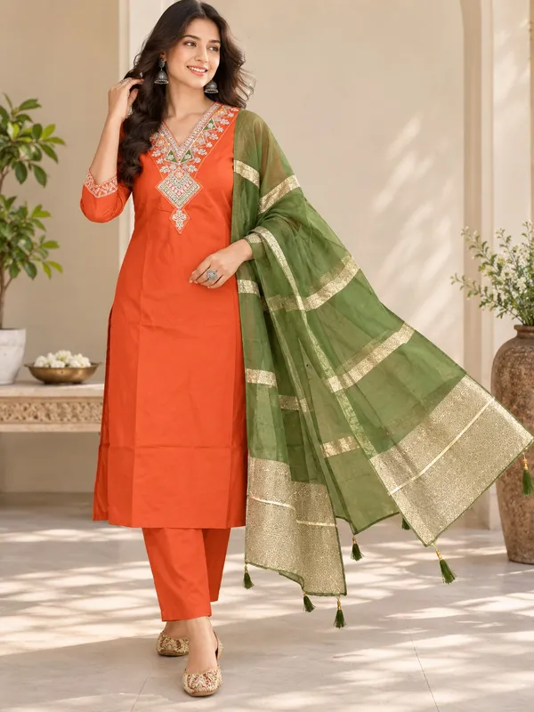Orange_Embroidered_Kurta_Set_for_Women