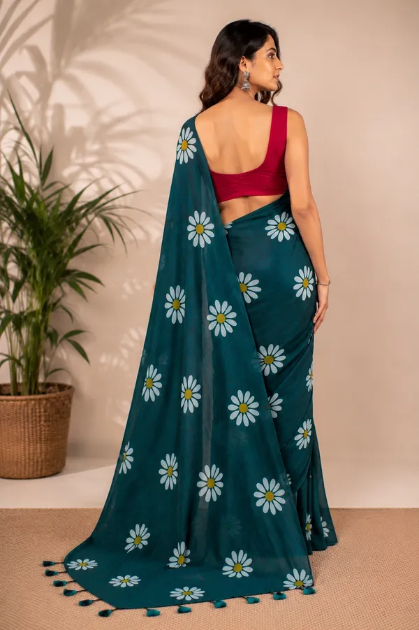 Deep_Green_Floral_Print_Saree_for_Women