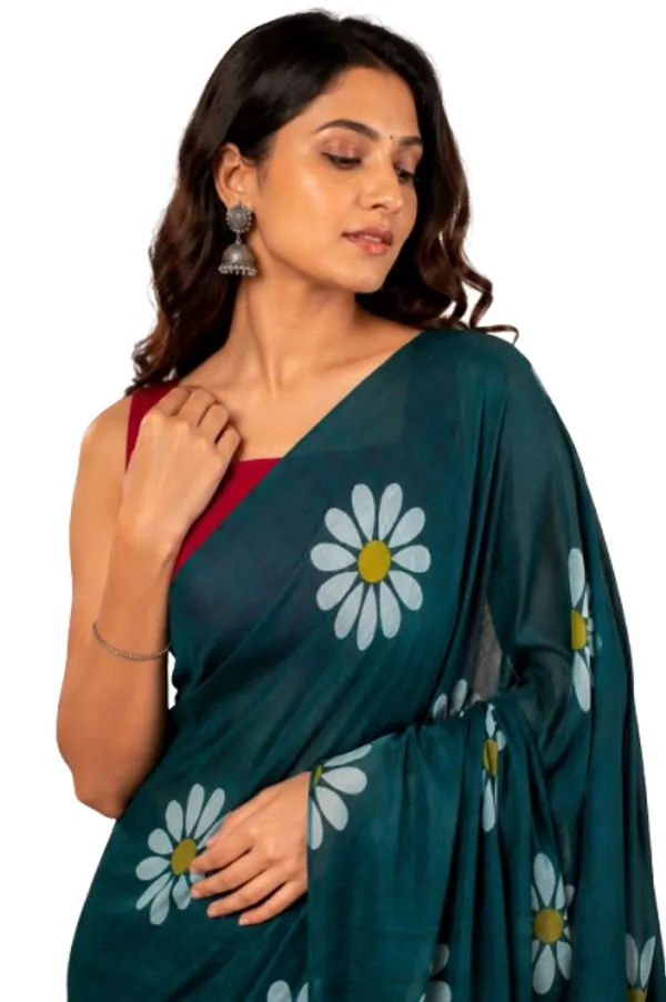 Deep_Green_Floral_Print_Saree_for_Women