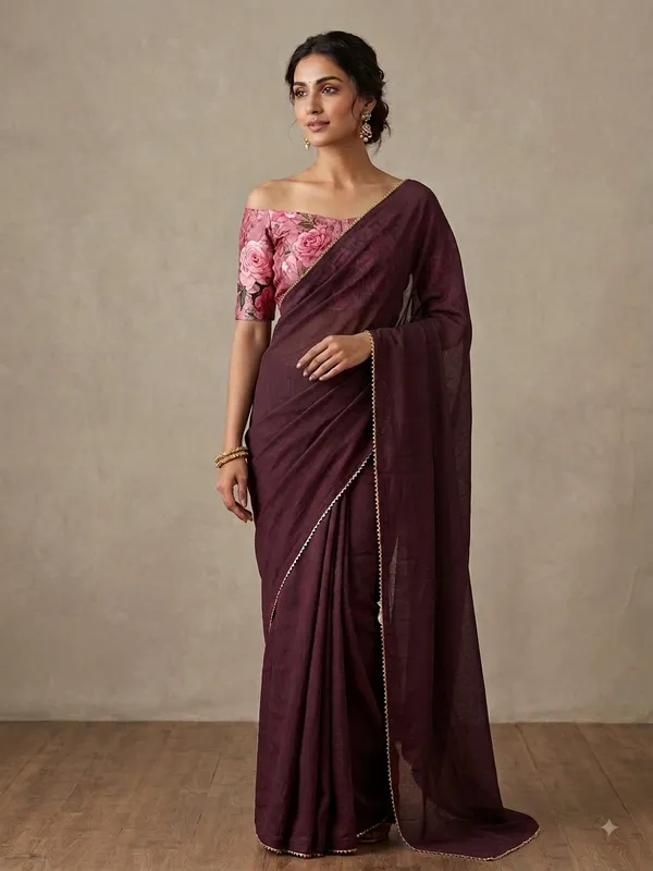 Wine_Floral_Blouse_Saree_for_Women