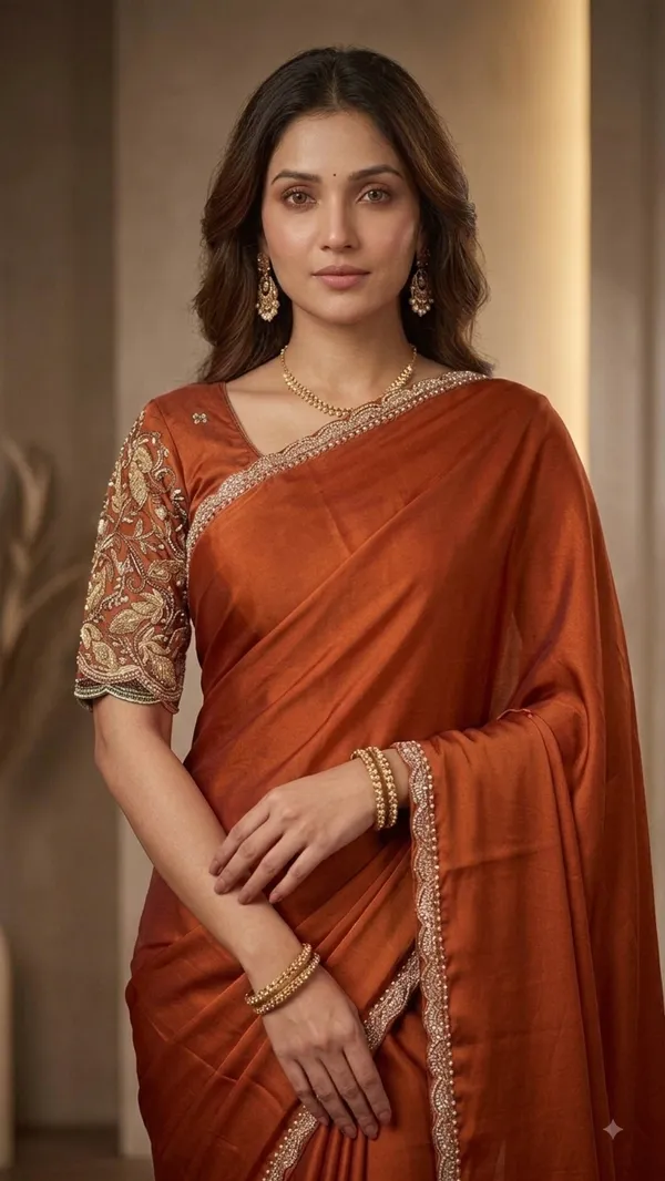 Brown_Colour_Crepe_Saree_With_Lace_Border