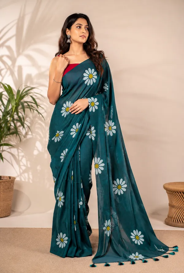 Deep_Green_Floral_Print_Saree_for_Women