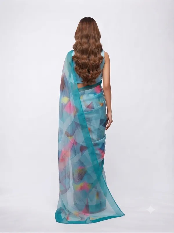 Aqua_Blue_Sheer_Printed_Saree_for_Women