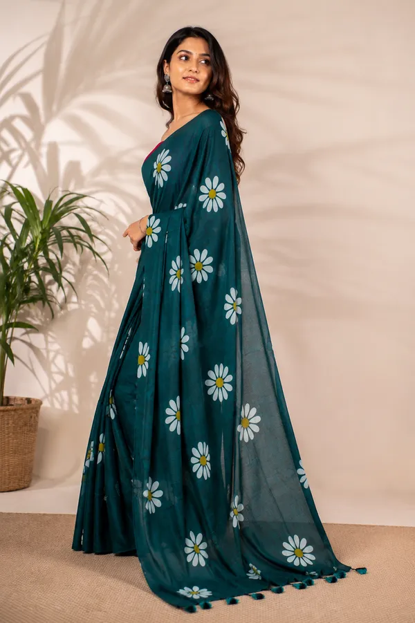 Deep_Green_Floral_Print_Saree_for_Women