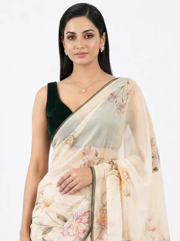 Lemon_Yellow_Floral_Print_Organza_saree