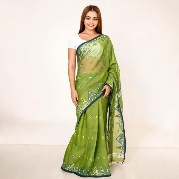 Parrot_Green_Printed_Saree_for_Women