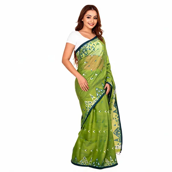Parrot_Green_Printed_Saree_for_Women