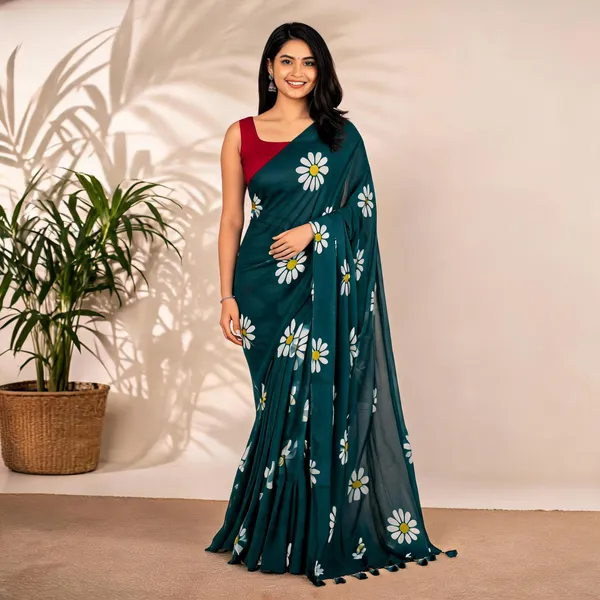 Deep_Green_Floral_Print_Saree_for_Women