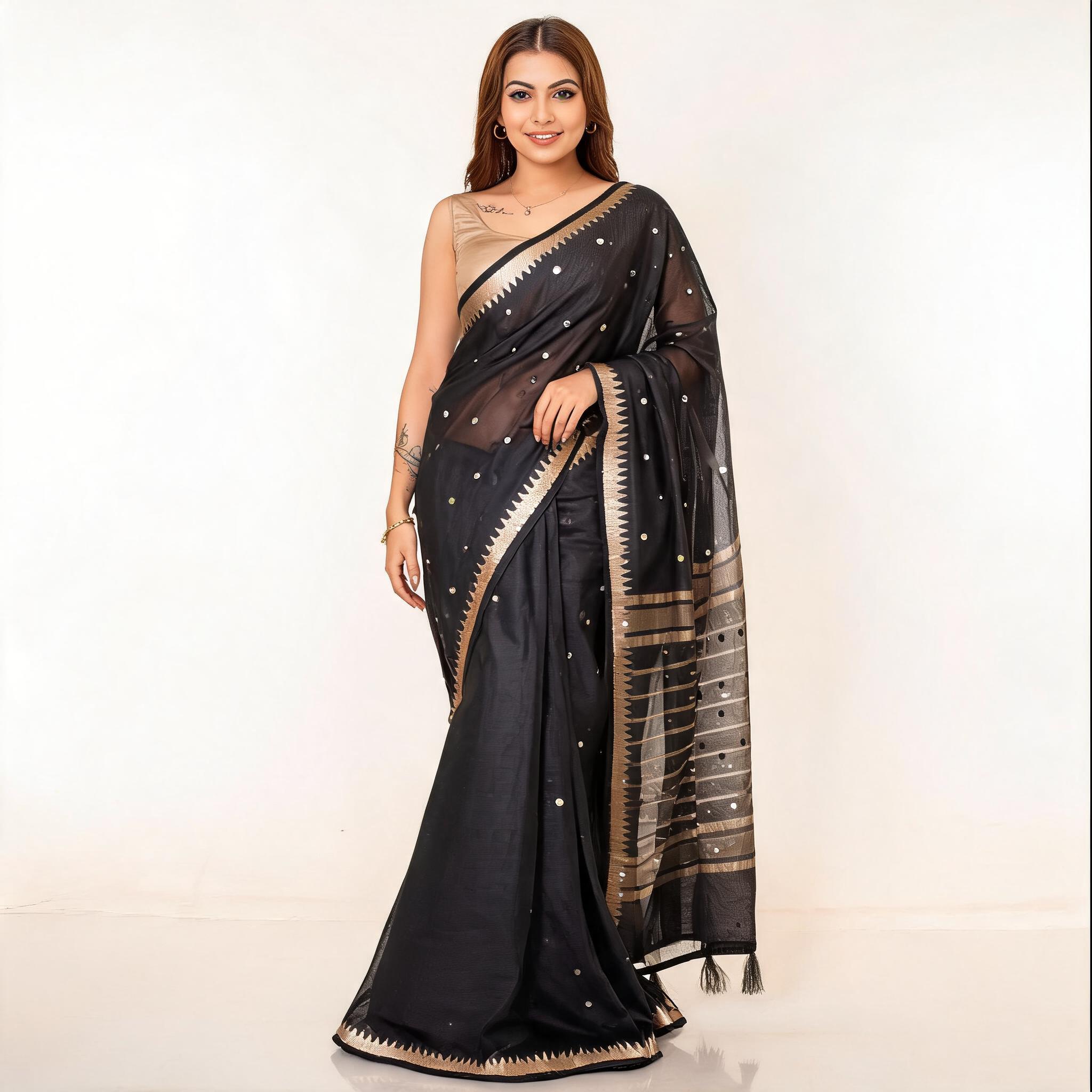 Black_Sheer_Striped_Saree_For_Women