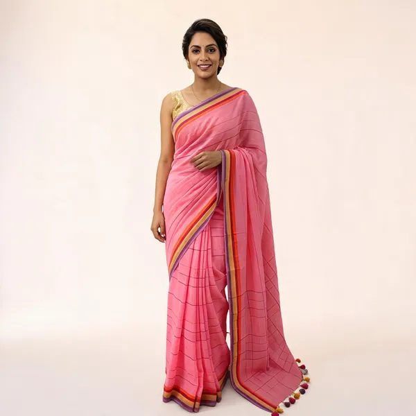 Pink_Checked_Saree_for_Women