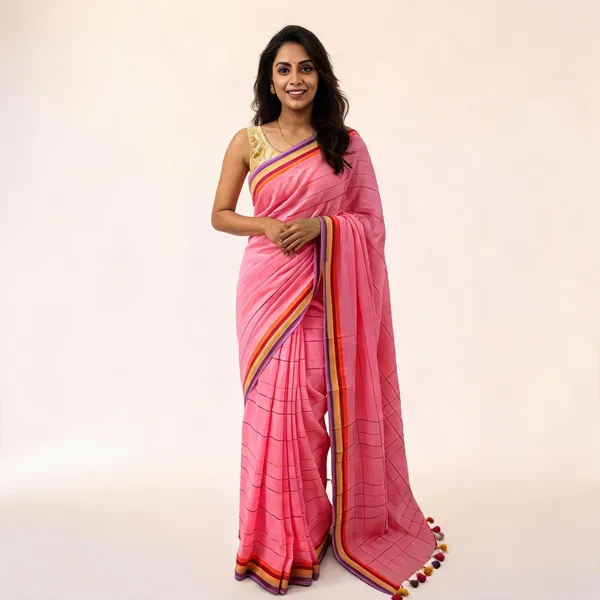Pink_Checked_Saree_for_Women