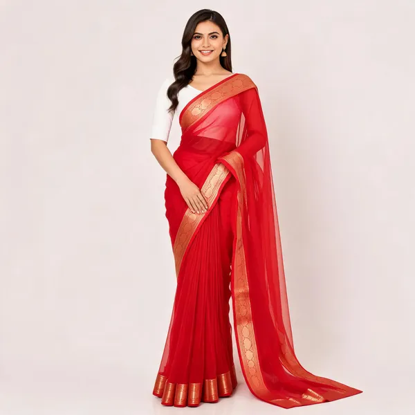 Red_Sheer_Saree_With_Woven_Border_for_Women