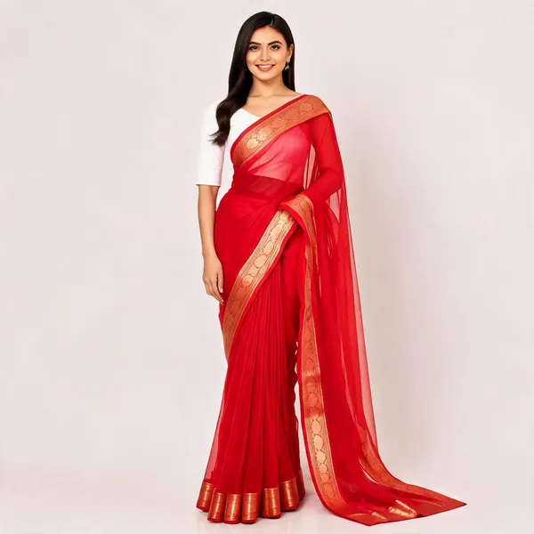 Red_Sheer_Saree_With_Woven_Border_for_Women