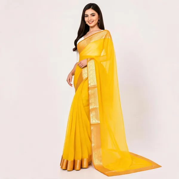 Yellow_Chiffon_Zari_Border_Saree_for_Women