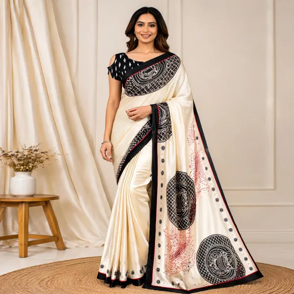 Off_White_Printed_Saree_With_Blouse_For_Women