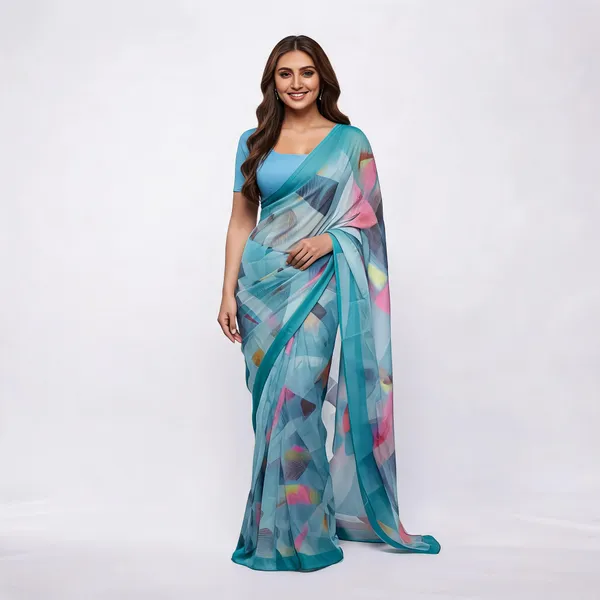 Aqua_Blue_Sheer_Printed_Saree_for_Women