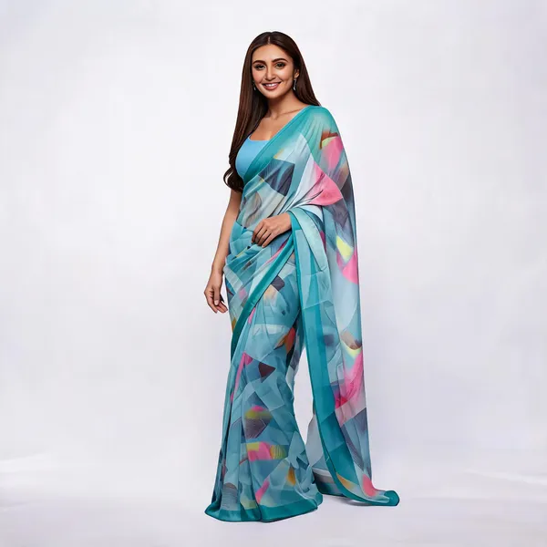 Aqua_Blue_Sheer_Printed_Saree_for_Women