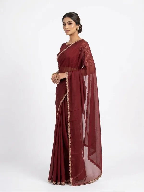 Maroon_Colour_Crepe_Saree_With_Lace_Border